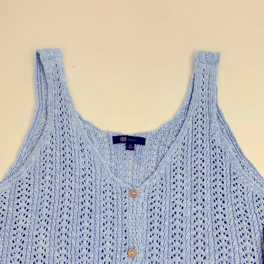Frye Knit Tank Top XL Slate Blue Button Up New NWT - Picture 7 of 12